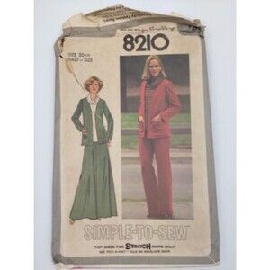 1977 SIMPLICITY #8210 - LADIES JACKET-TOP-SKIRT PATTERN 20½- HALF SIZE SEW